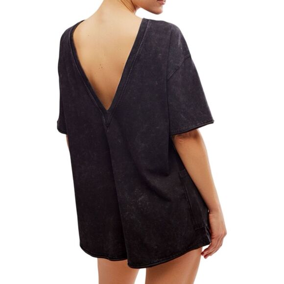 Free People | FP Movement Hot Shot Tee Romper - Washed Black - Size Small - Picture 3 of 5